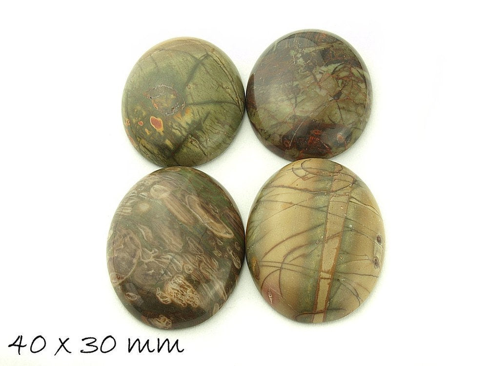 1 Stück Cabochon Jasper 40 x 30 mm, braun-grün