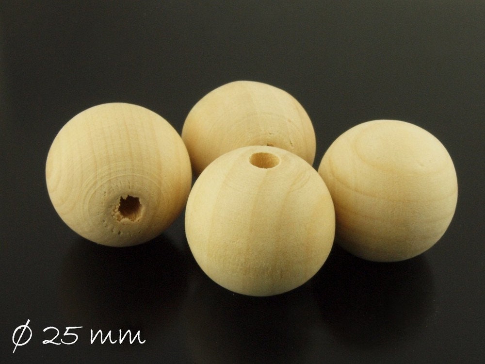 5 Stück Holzperlen, natur, beige, Ø 25 mm