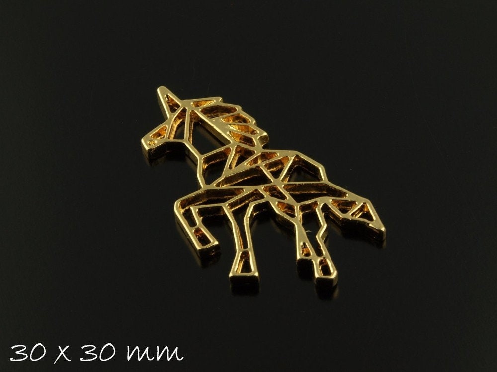 4 Stück Anhänger Origami Einhorn gold 30 x 30 mm