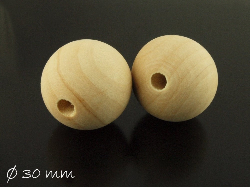 5 Stück Holzperlen, natur, beige, Ø 30 mm