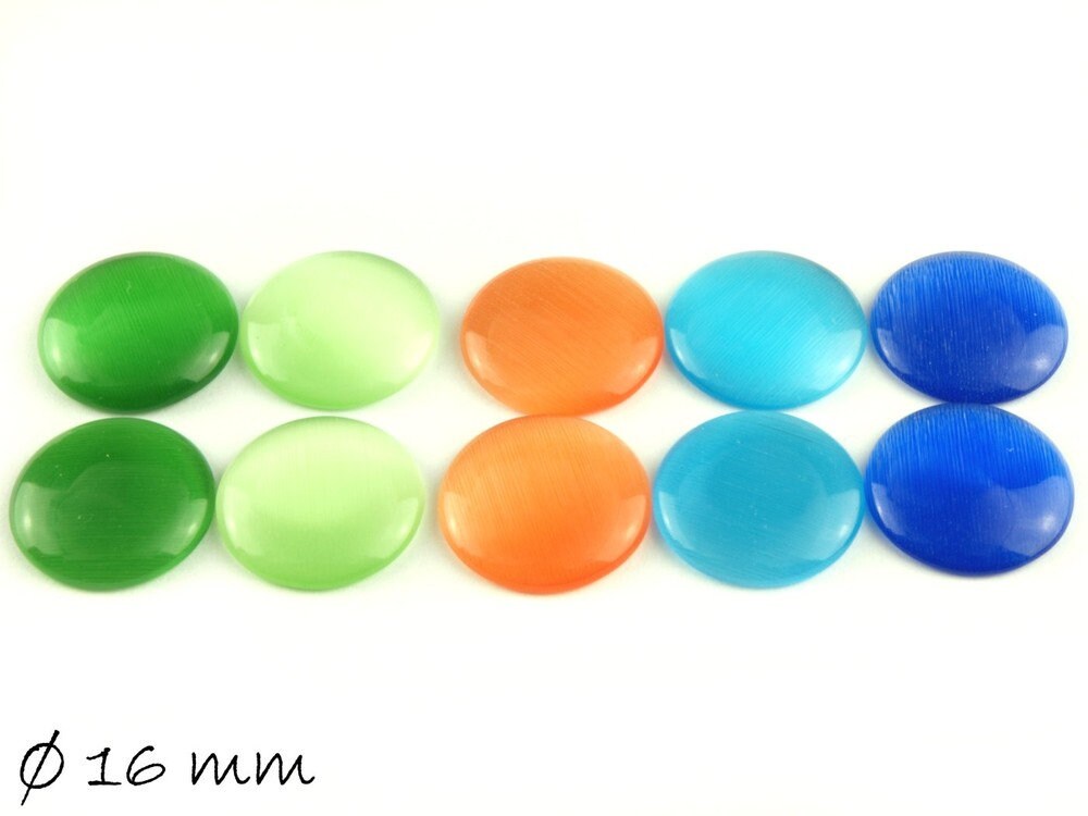 10 Stück runde Cateye Glas Cabochons 16 mm