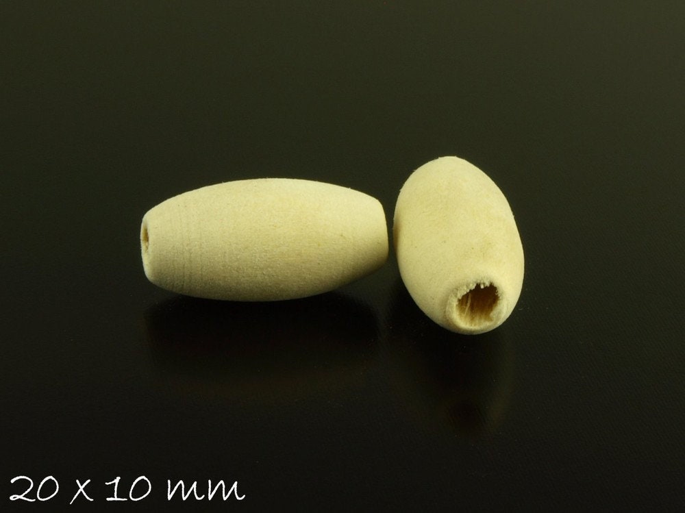 10 Stück ovale Holzperlen, natur, beige, Ø 20 x 10 mm