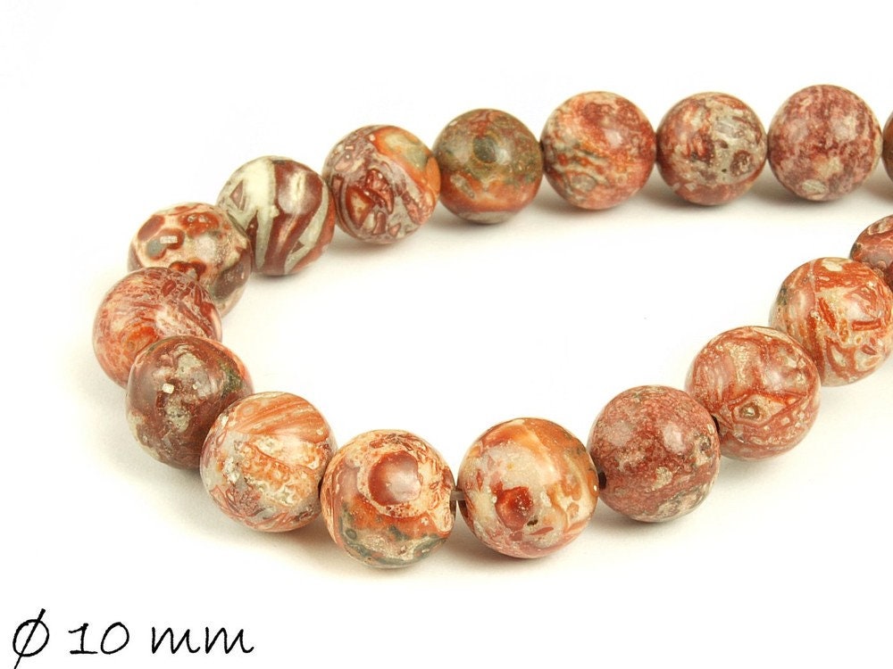 10 Stück Edelstein Perlen, Leopard Skin Jasper (Jaspis), Ø 10 mm