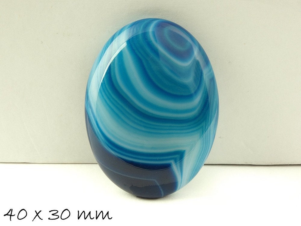 1 Edelstein Cabochon Achat 40 x 30 mm Stahlblau