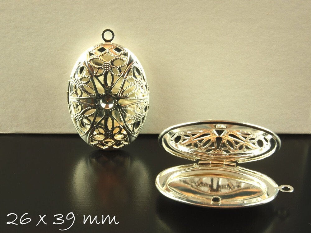 2 Stück Medaillons silber oval Blume Blüte 26 x 39 mm