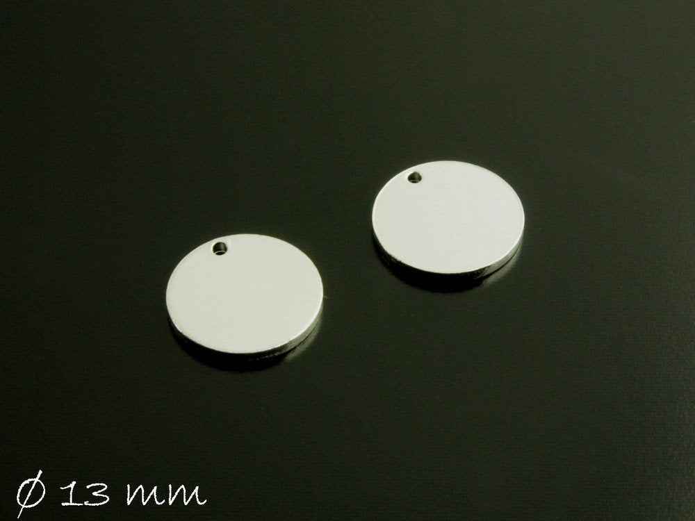 6 Stück runde Aluminium Stempel Plättchen,silber, Ø 13 mm