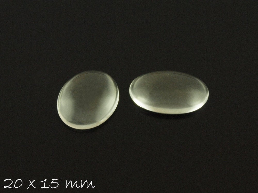 4 Stück Ovale, klare Glas Cabochons 20 x 15 mm