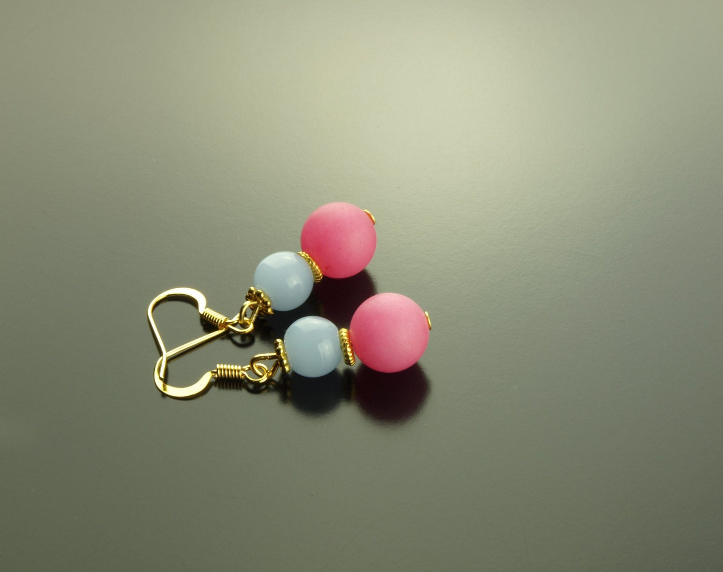 Ohrringe Jade Edelstein Perlen rosa golden Creolen