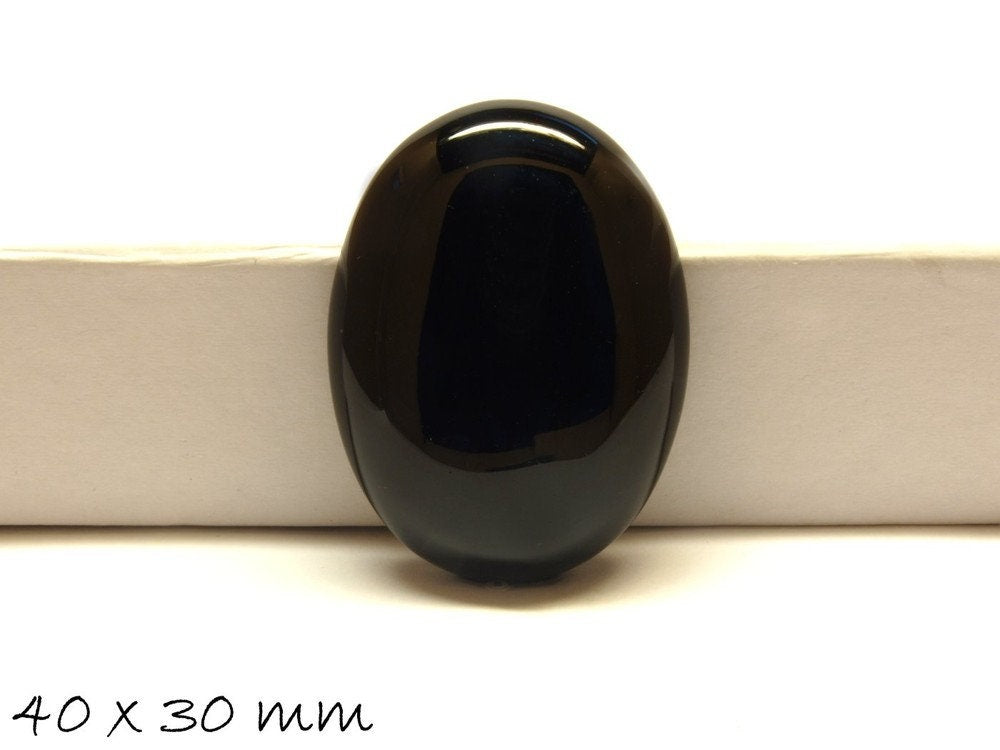 1 Edelstein Cabochons schwarzer Achat, 40 x 30 mm