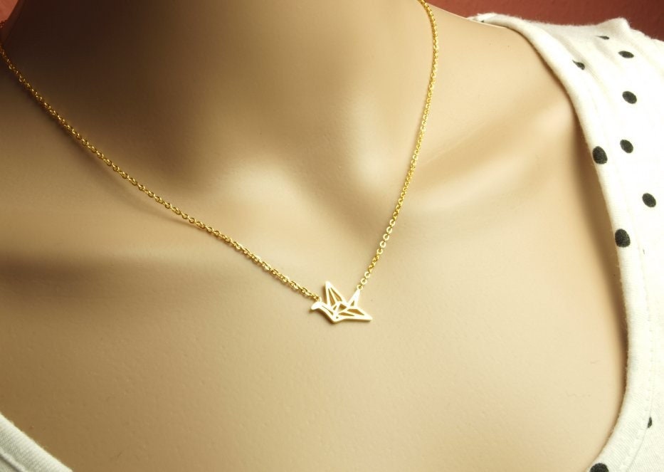 Kette Edelstahl Kranich Origami golden