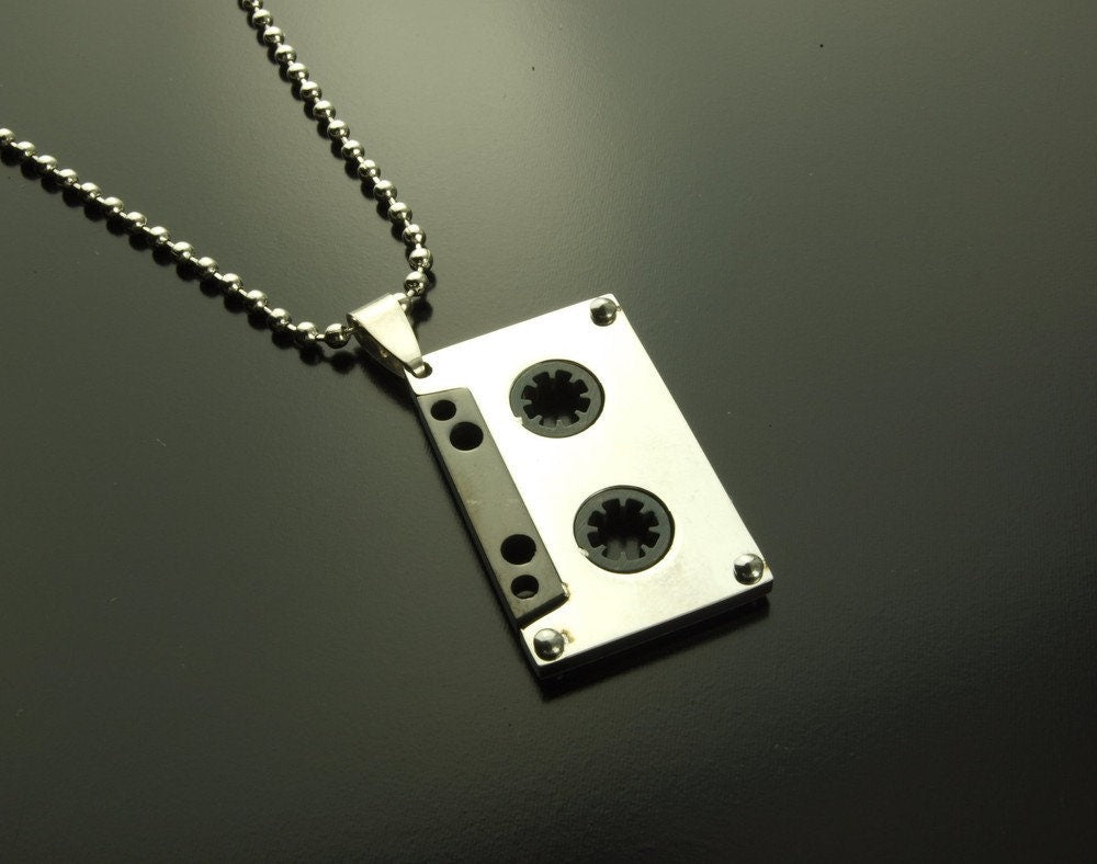 Kette Edelstahl Tape Kassette Musik silbern