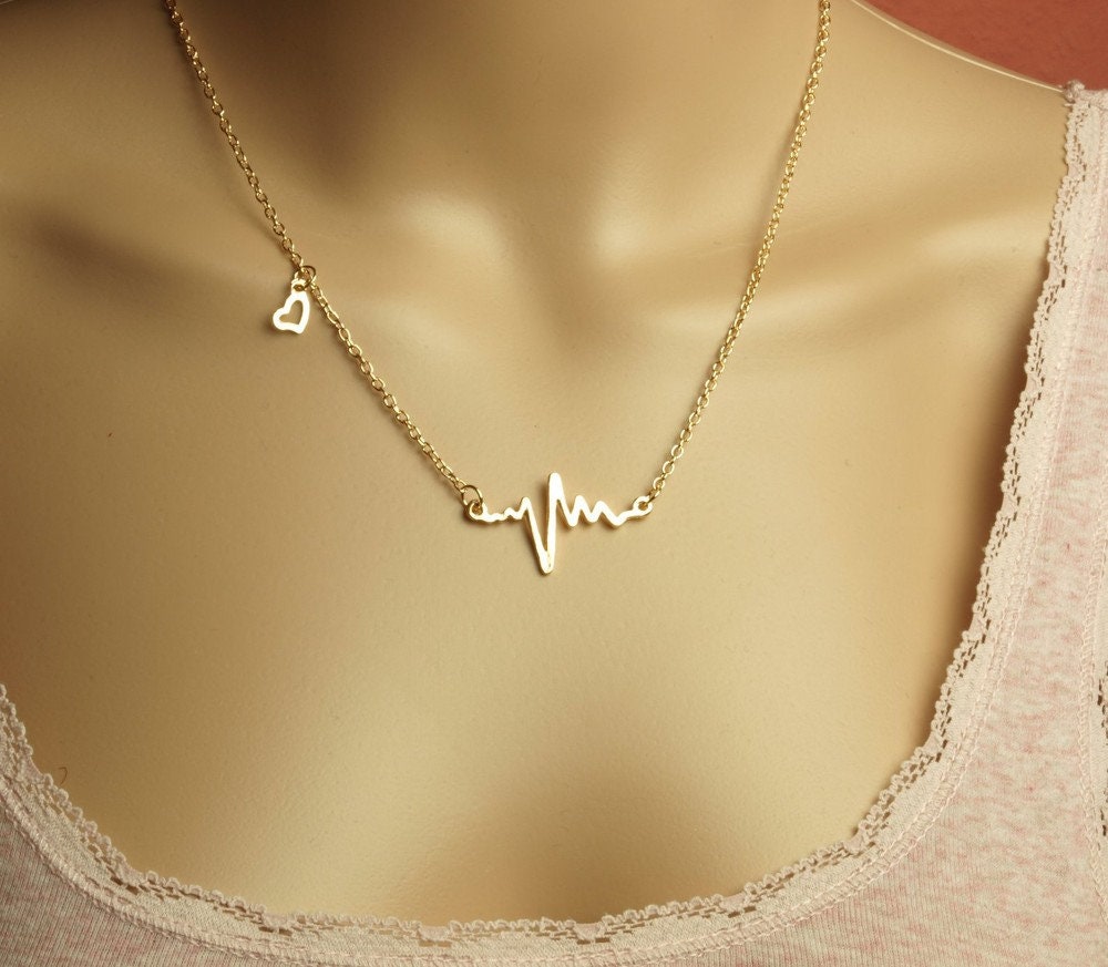 Kette Herzschlag Puls Herz Anhänger golden