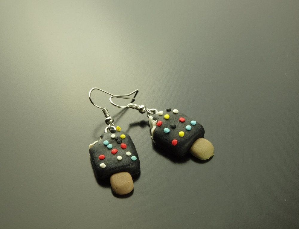 Ohrringe Eis am Stiel Fimo Clay Ohrhänger schwarz