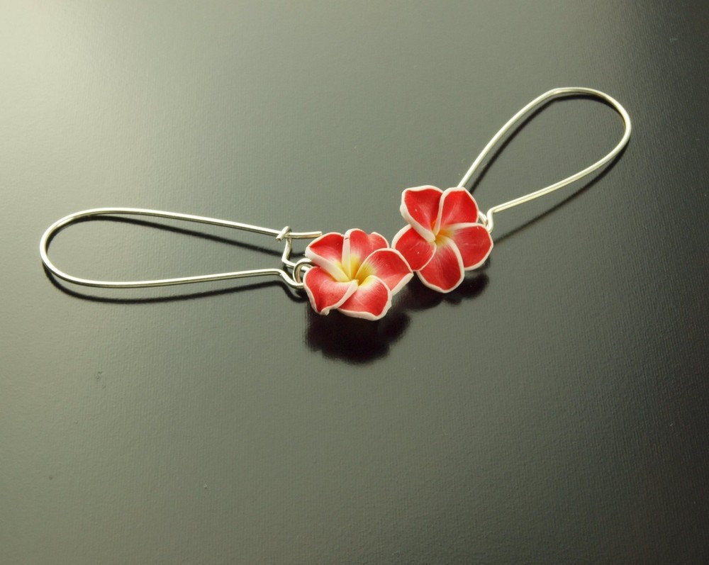 Ohrhänger Frangipani Blüte Blume Ohrringe rot