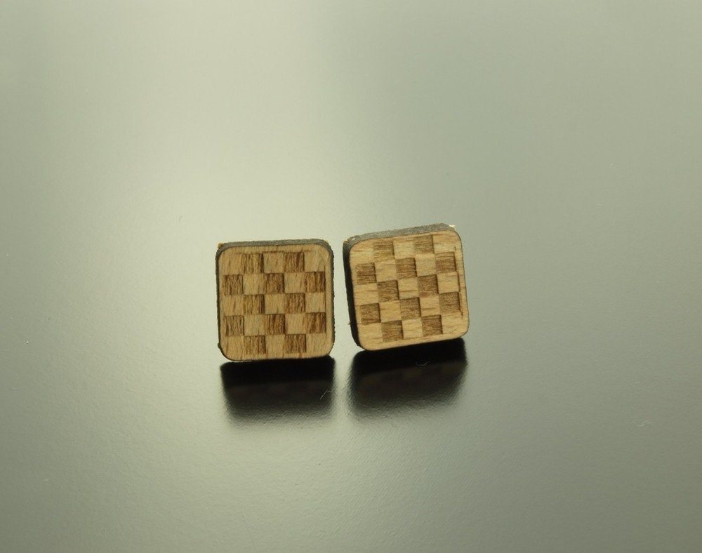 Ohrstecker Schachbrett Holz Ohrringe Schach Karo