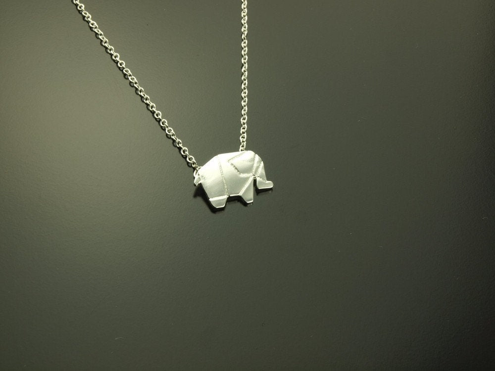 Kette Origami Elefant Anhänger silbern