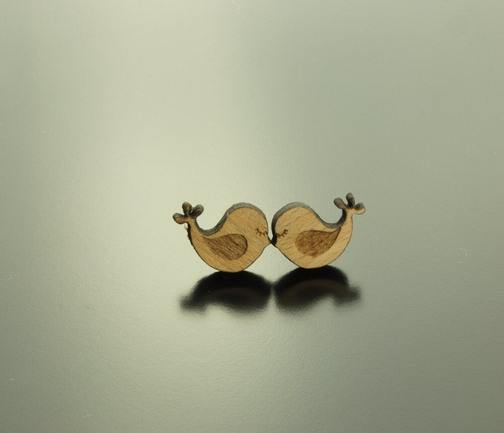 Ohrstecker Vogel Spatz Holz Ohrringe