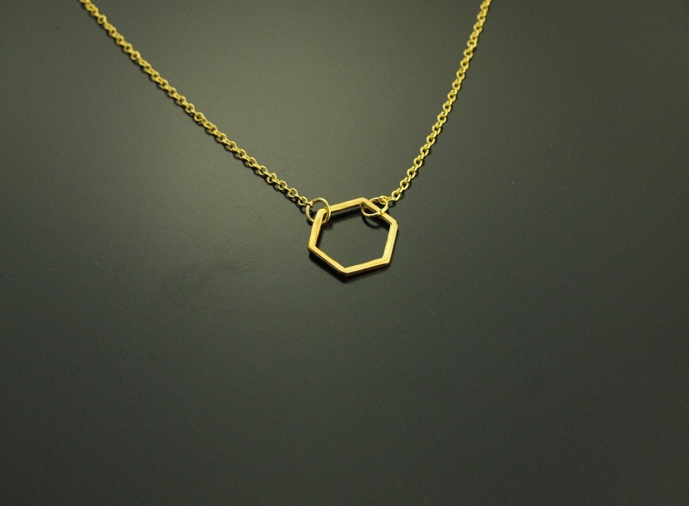 Kette Hexagon Sechseck Wabe golden Anhänger