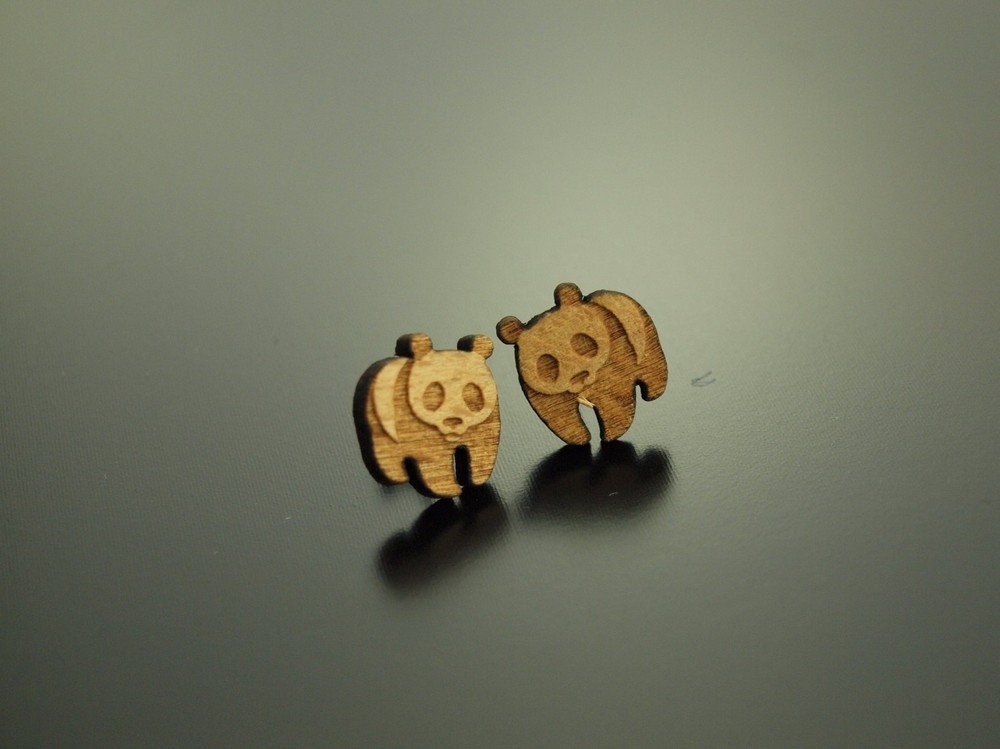 Ohrstecker Panda Bär Holz Ohrringe