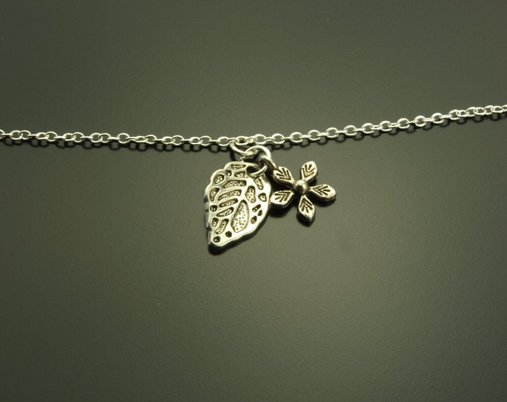 Armreifen Blätter silbern Armband Kette