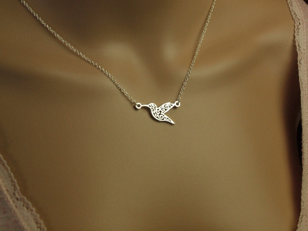 Kette Kolibri Vogel Anhänger Muster silbern