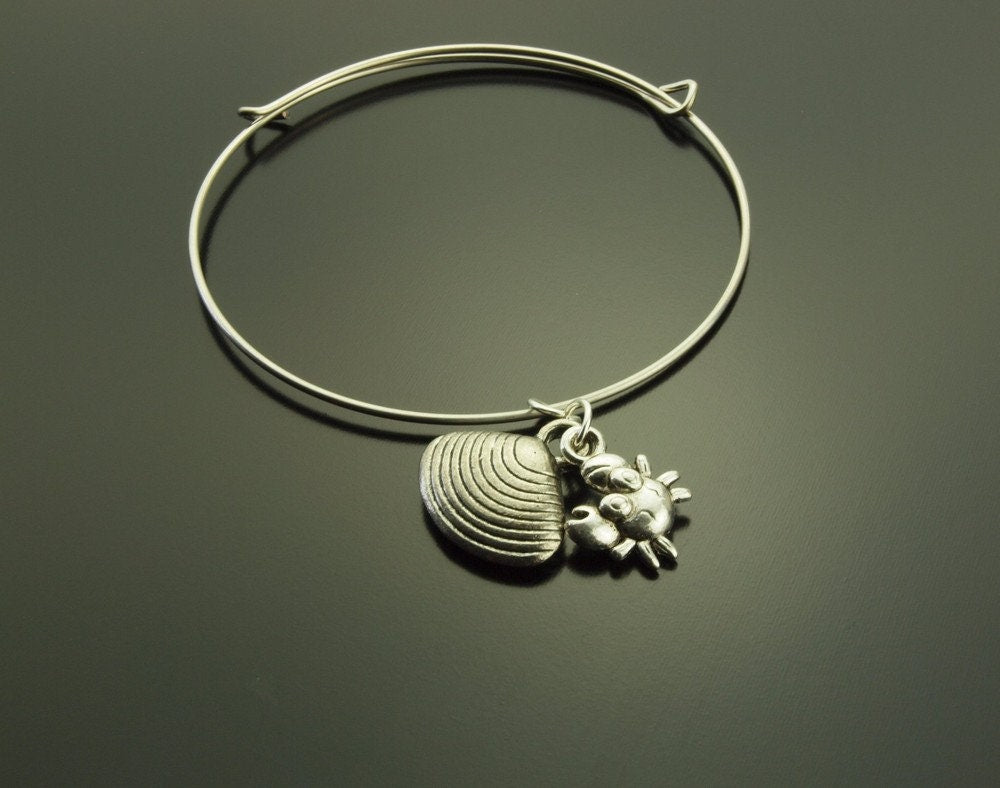 Armreifen Muschel Krabbe Anhänger silbern Armband