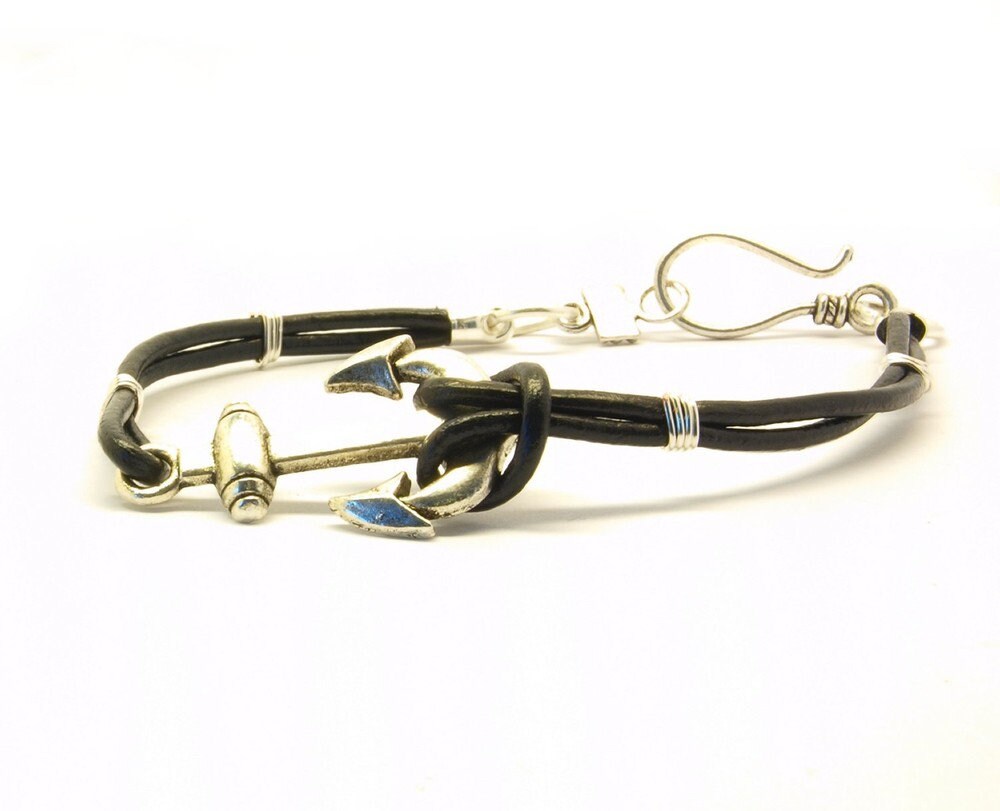Armband Leder Anker silbern Tibetsilber schwarz