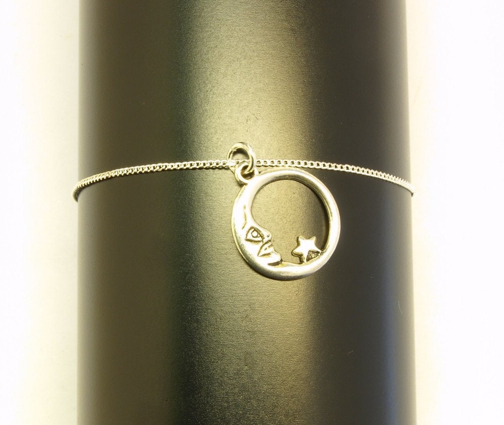 Armband Kette Anhänger Mond und Stern silbern Armkettchen