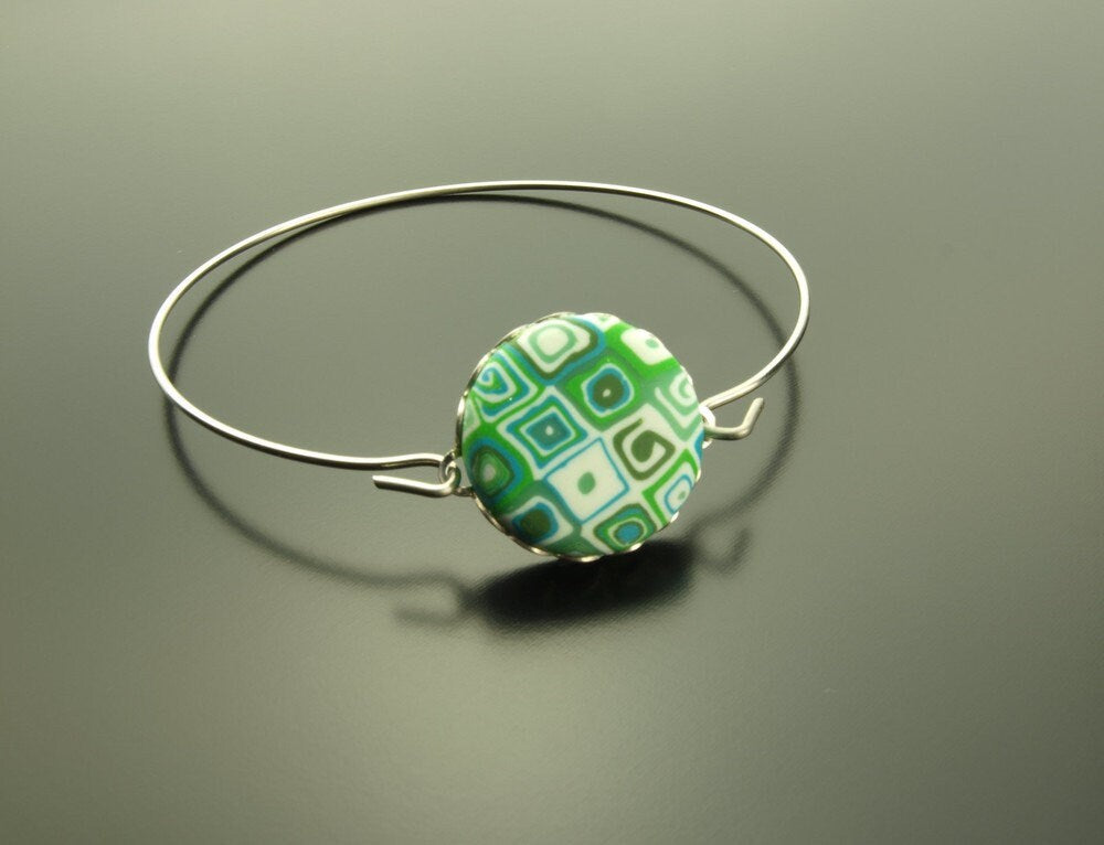 Armreif Cabochon Fimo Clay Retro grün silbern