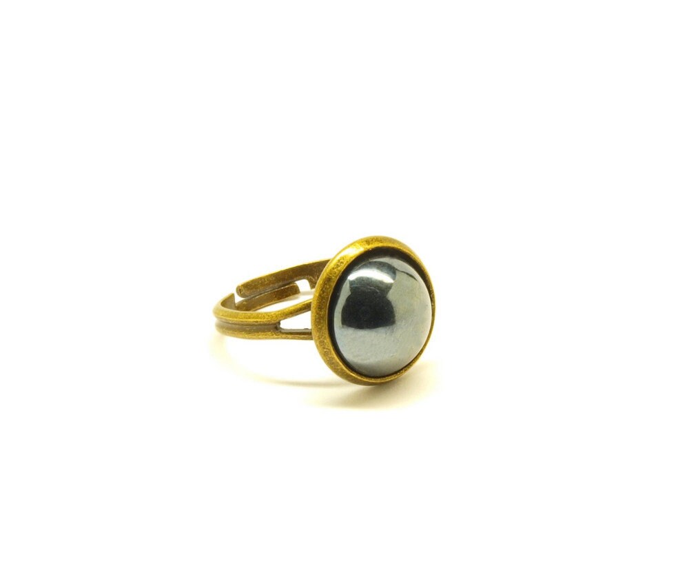 Ring Glas Cabochon Stein vintage bronze schwarz