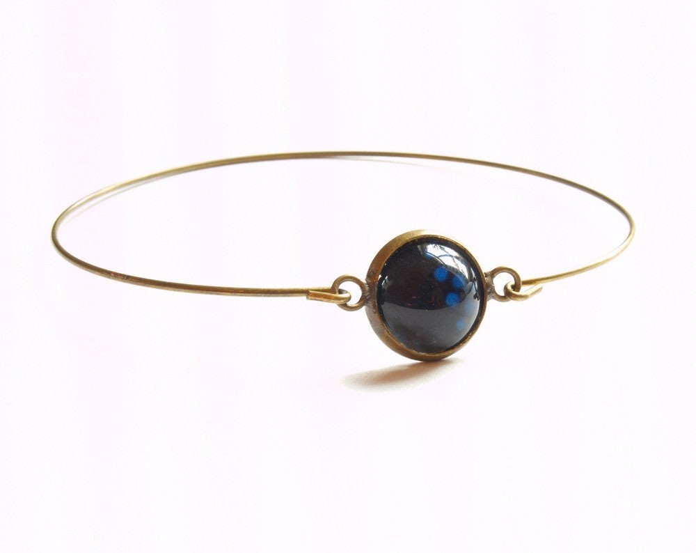 Armreif Cabochon Glas vintage bronze blau Punkte