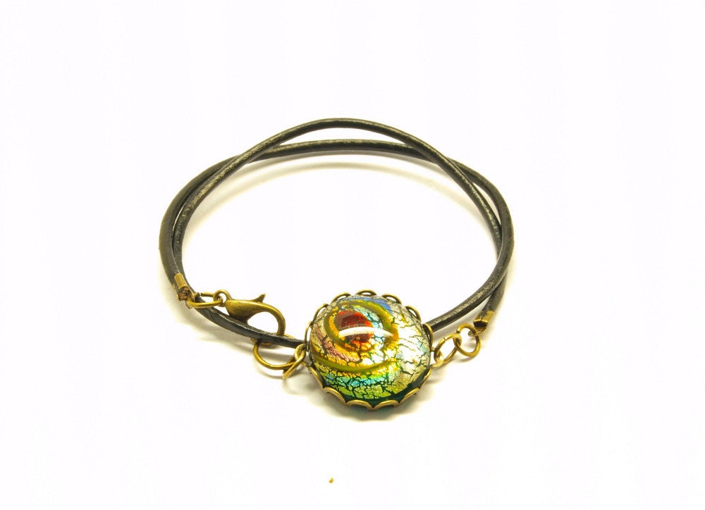 Wickelarmband Leder Cabochon Glas bunt Armband