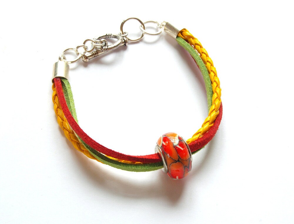 Armband Modulperle Retro rot gelb grün bunt