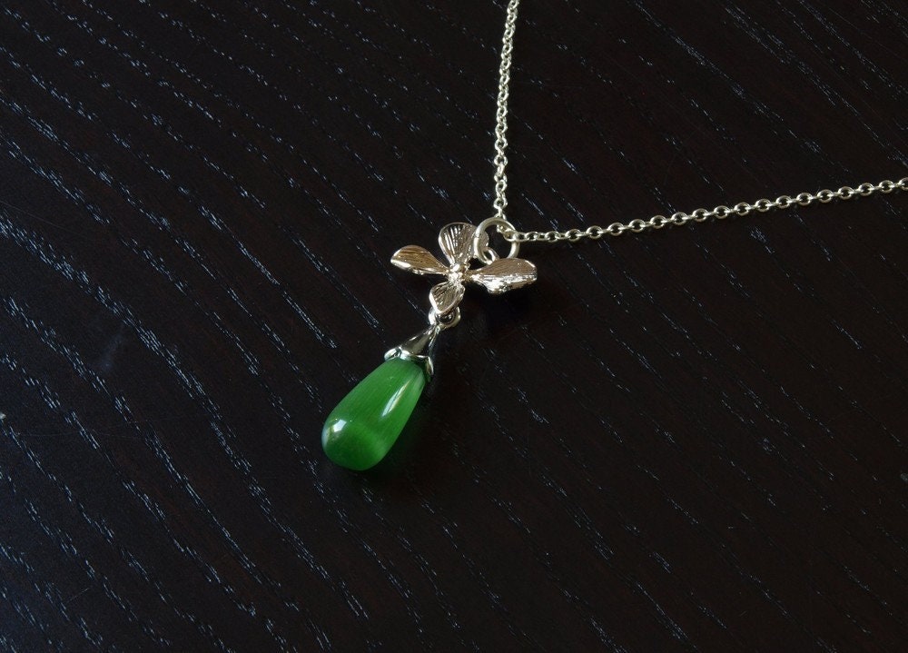 Kette silber Anhänger Blume Blüte Cateye Tropfen