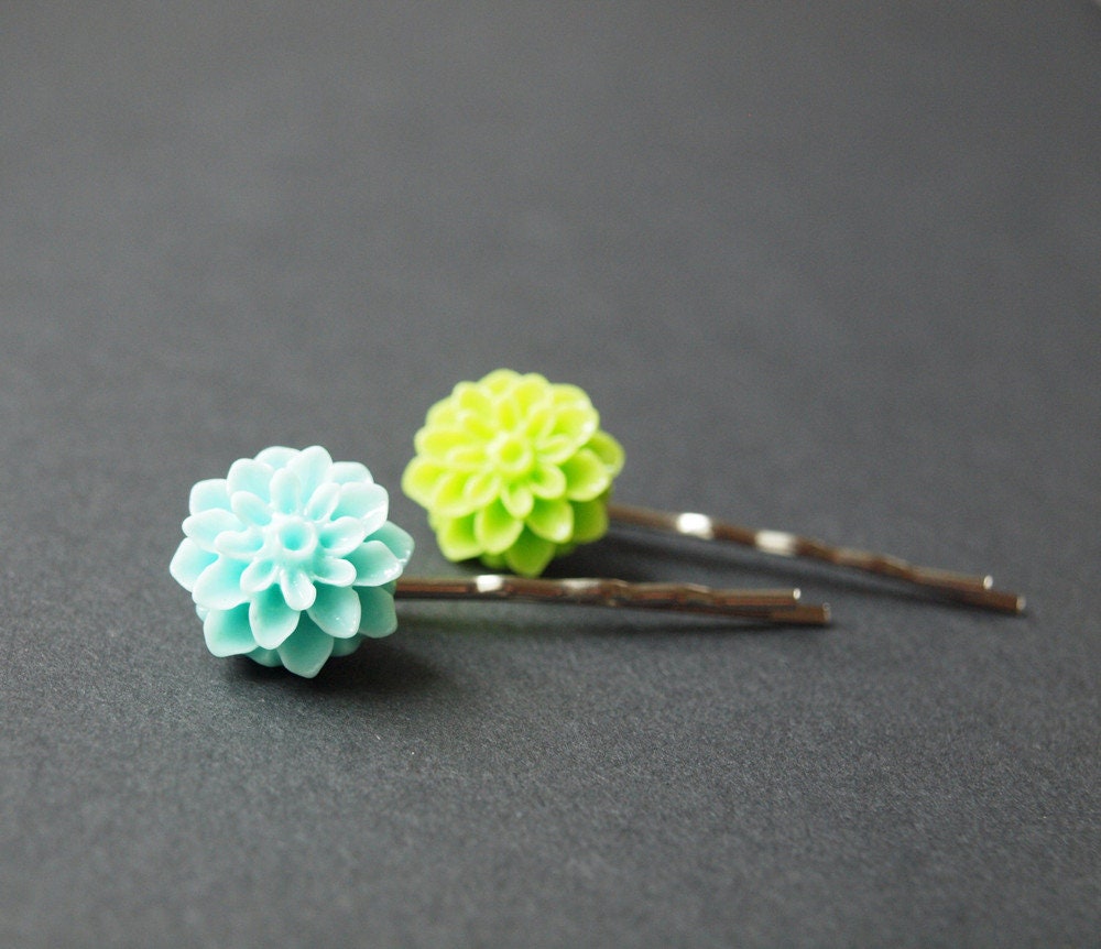 Haarklemme Set Blume Chrysantheme grün Haarnadel