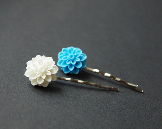 Haarklemmen Blume Chrysantheme blau Haarnadel #1