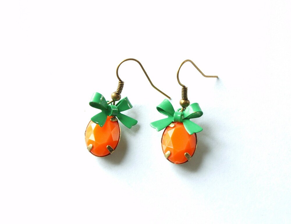 Ohrringe Vintage Schleife orange grün Ohrhänger