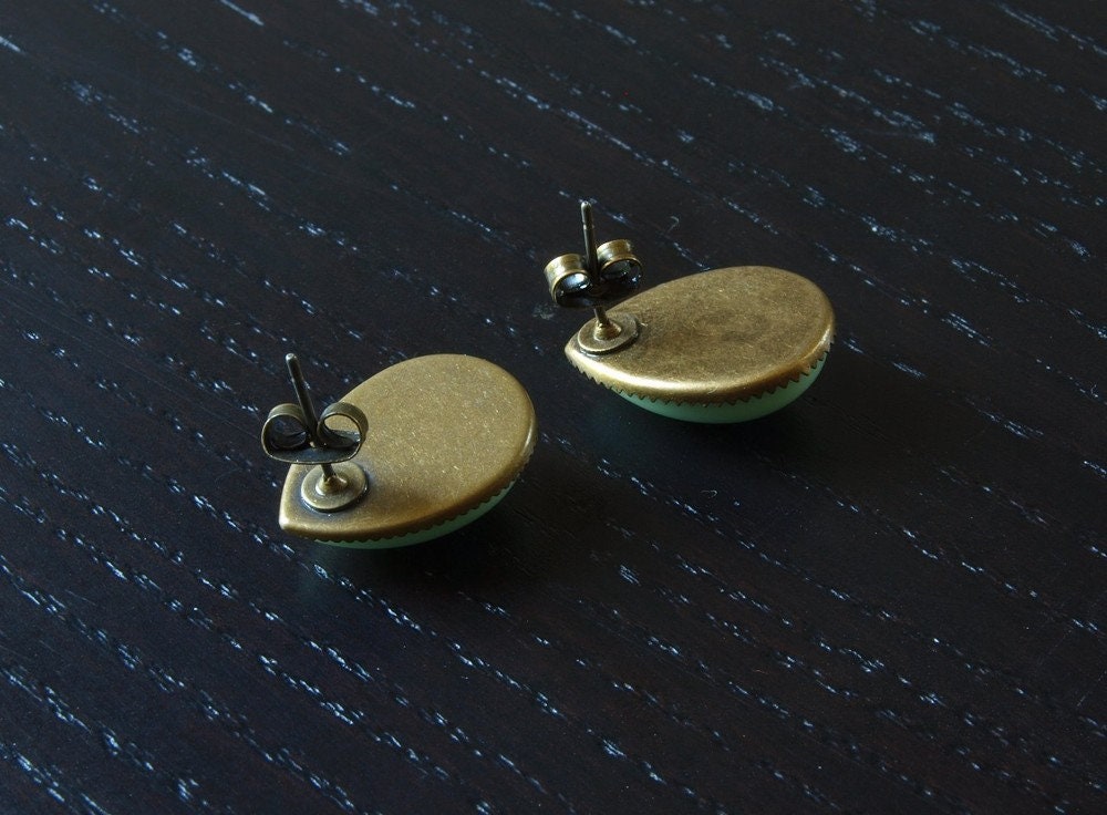 Ohrstecker Cabochon bronze mint blau Pastell grün