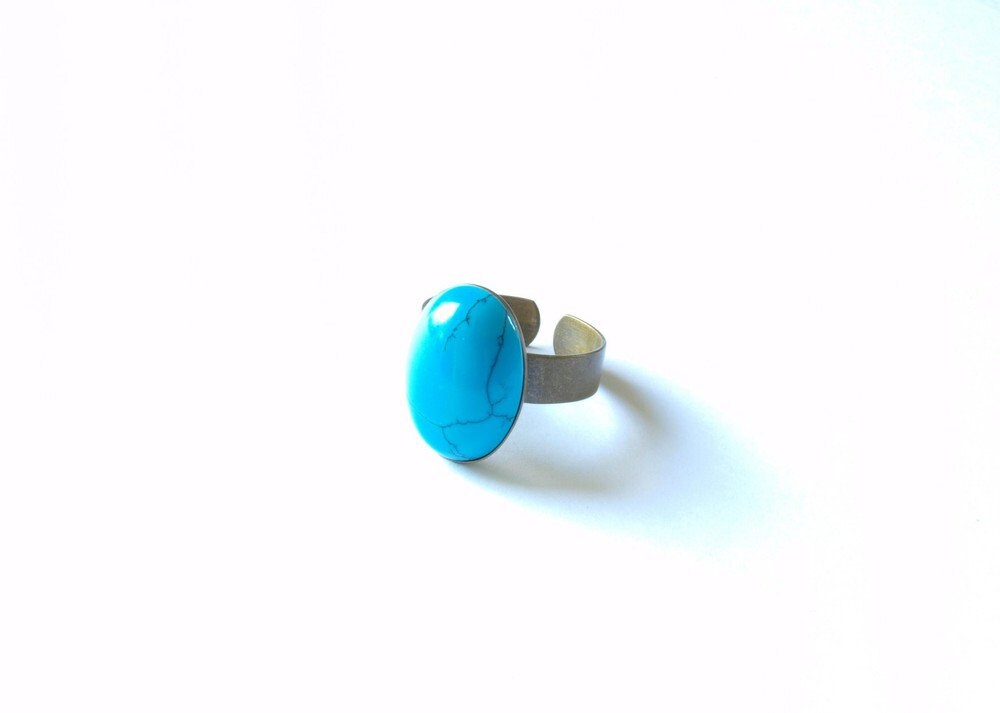 Ring Türkis Edelstein Cabochon vintage bronze blau