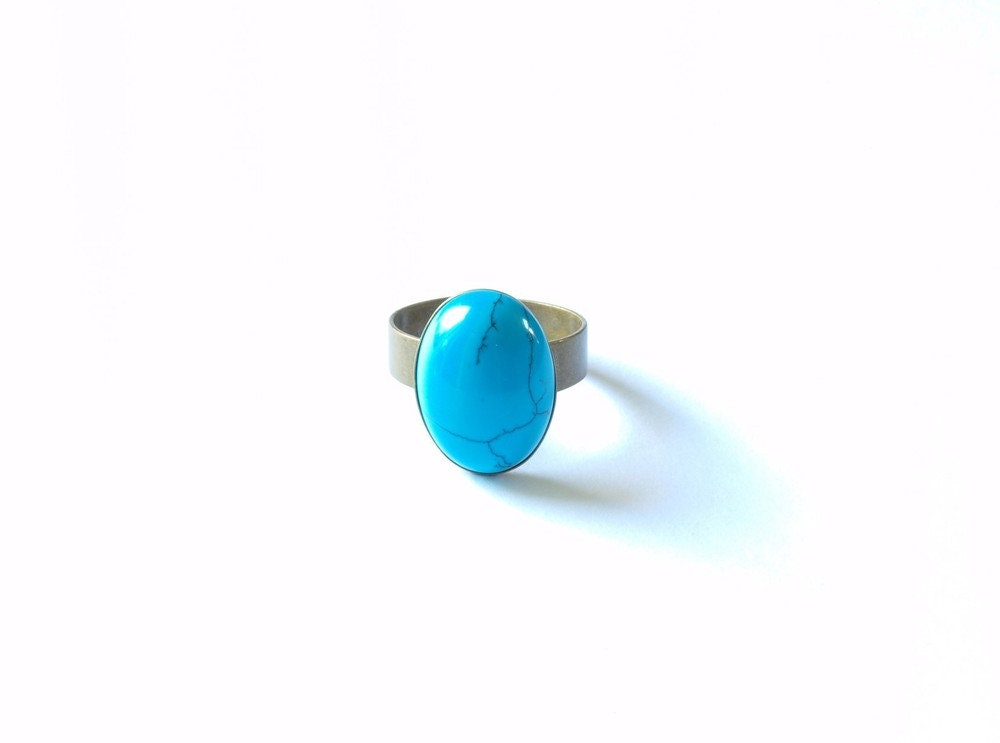 Ring Türkis Edelstein Cabochon vintage bronze blau
