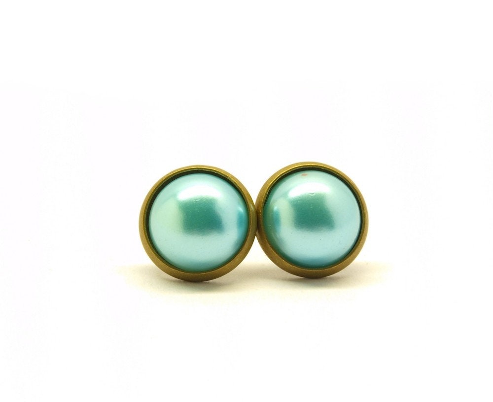 Ohrring Perlmutt Cabochon Ohrstecker Acryl blau