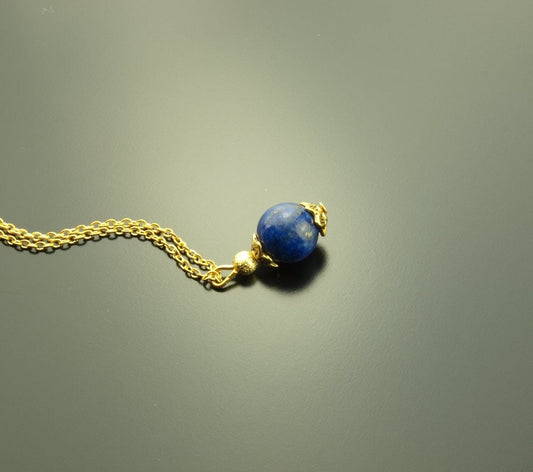 Kette Lapis Lazuli Perle Edelstein Anhänger gold