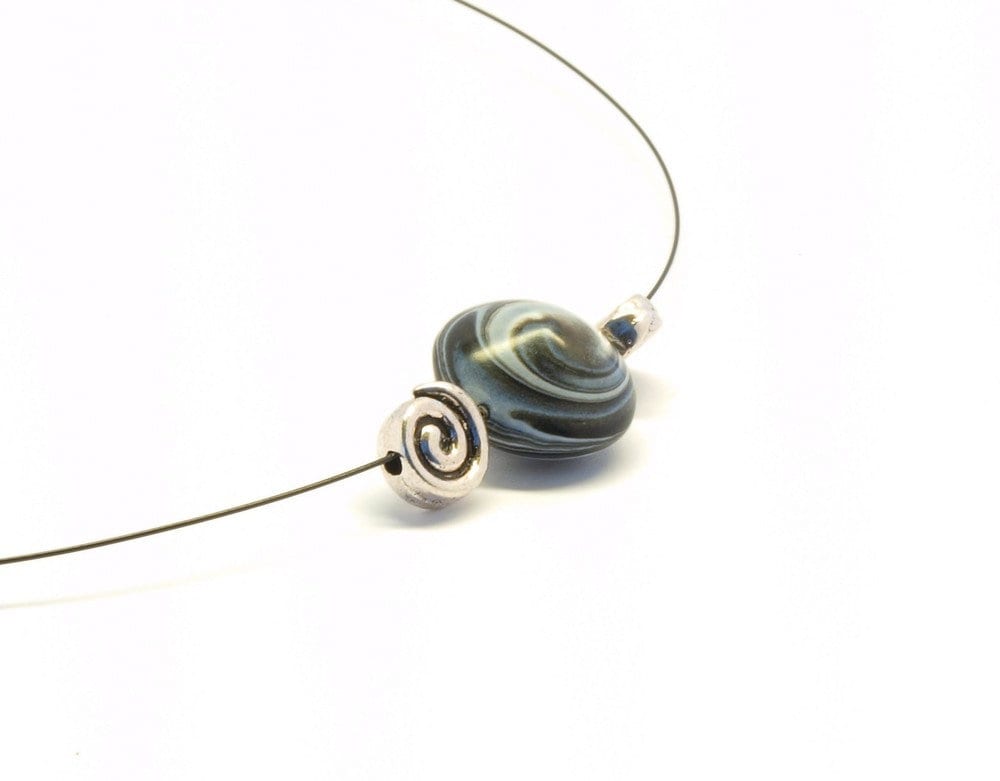 Kette Schmuckdraht Perle weiß schwarz gestreift Polymer Clay Fimo nach Wahl