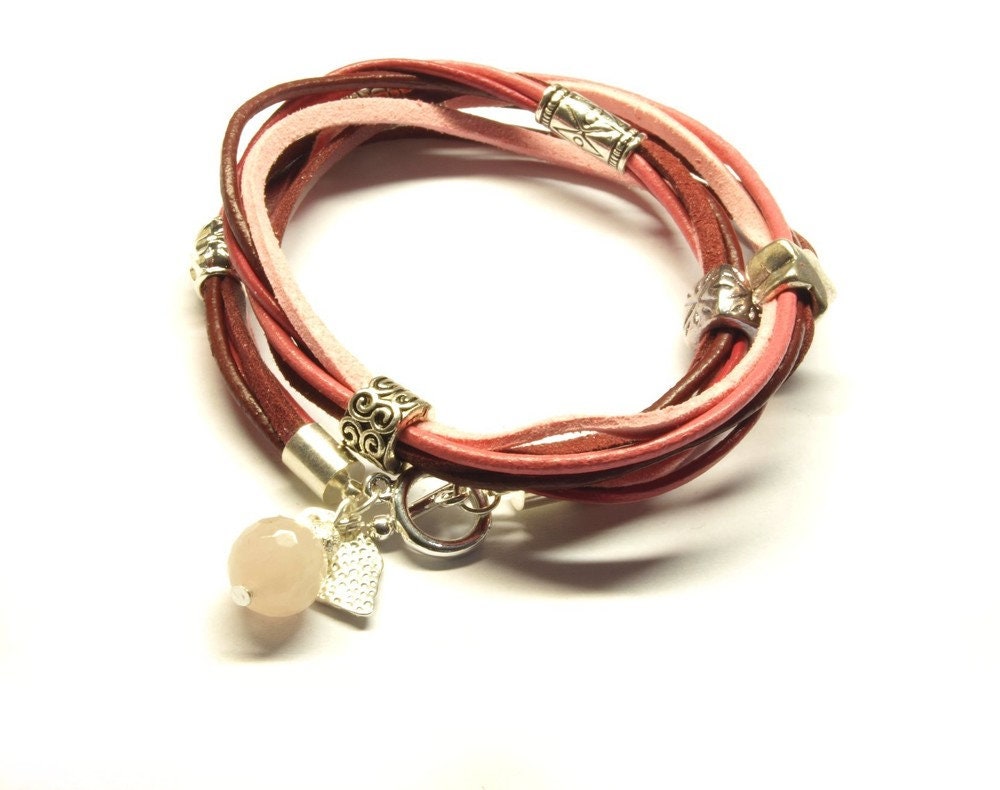 Wickelarmband Leder Modulperlen rosa silber #3