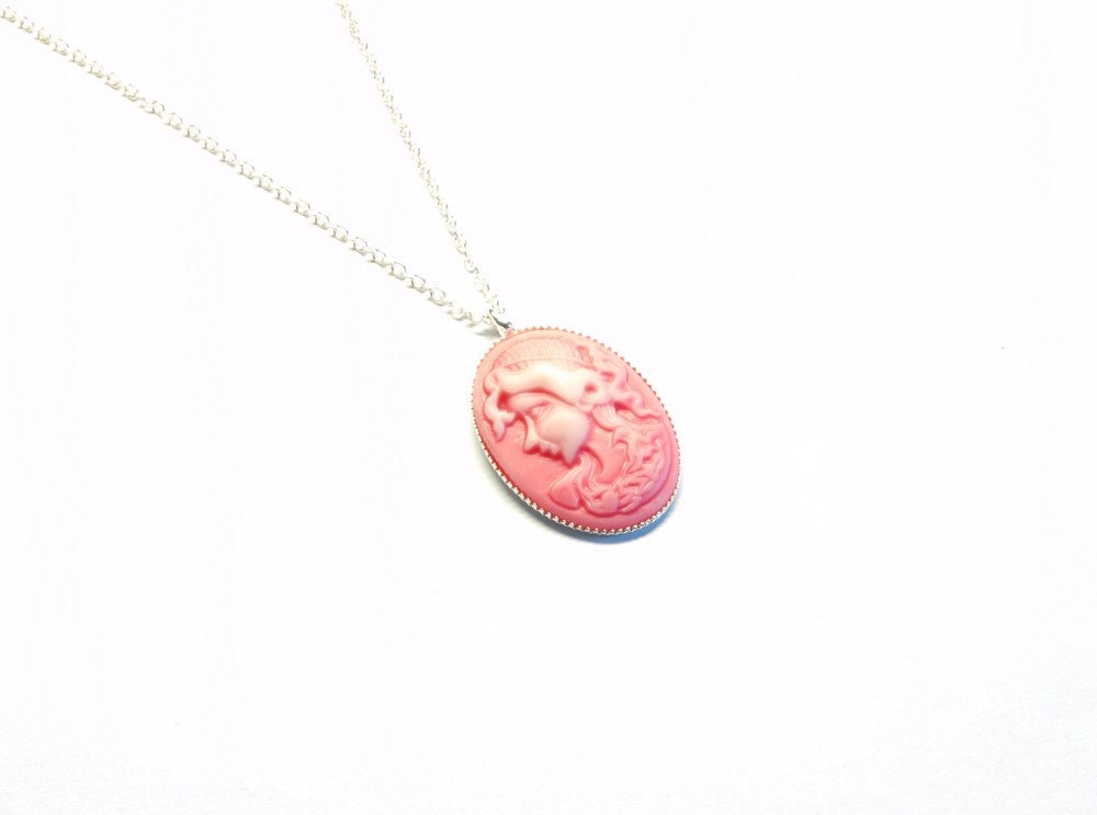 Kette silber Kamee Cabochon Resin Dame Frau rosa