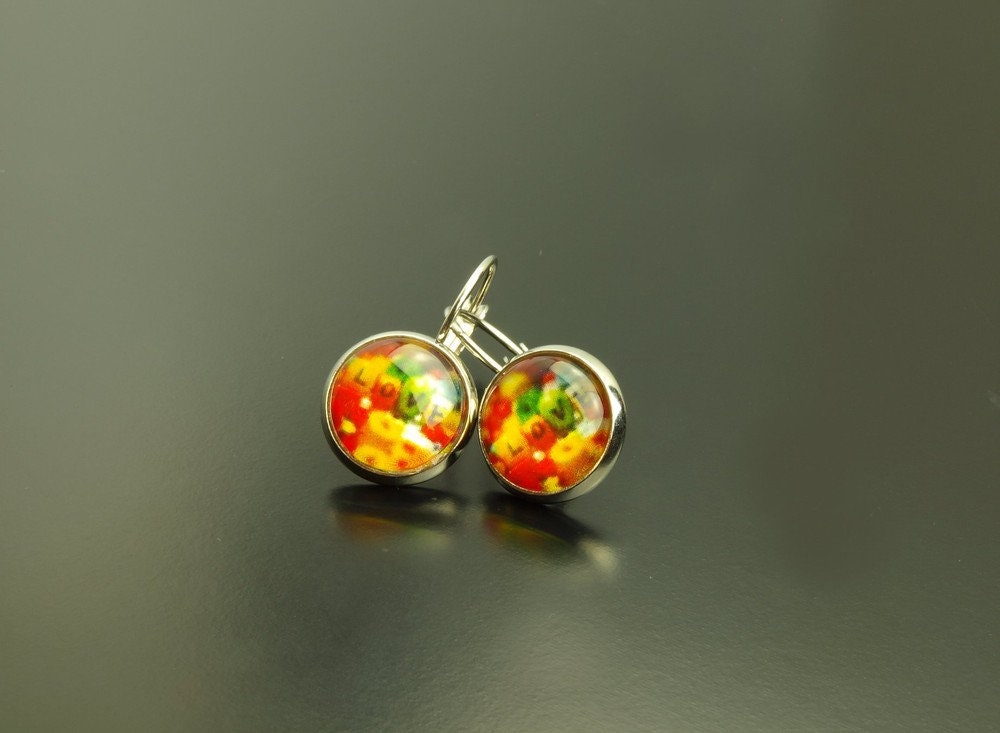 Ohrring Cabochon Glas Love bunt silber Brisur