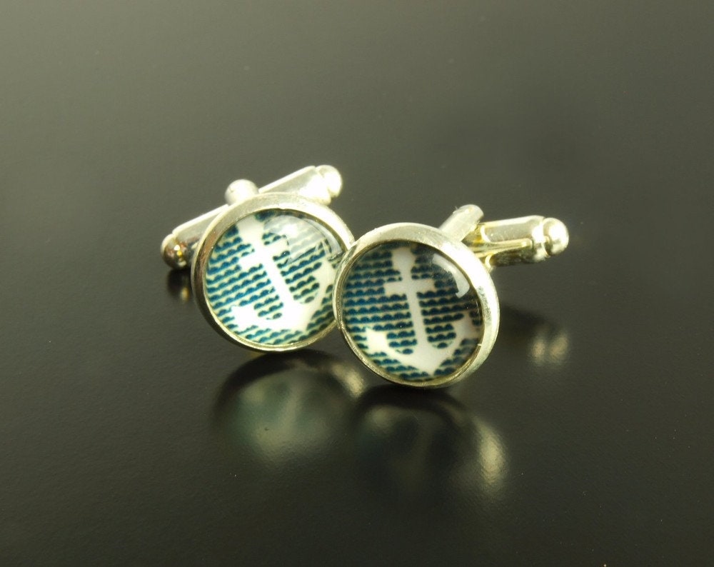 Manschettenknöpfe Anker Meer See Cabochon