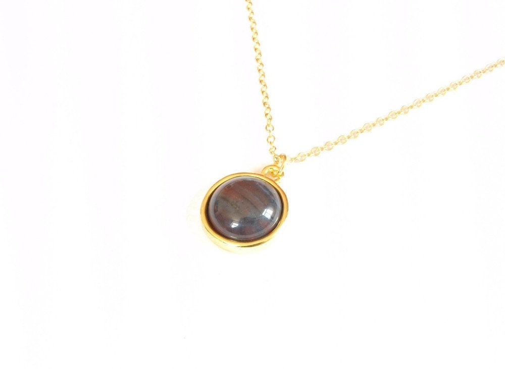 Kette grauer Jasper (Jaspis) Edelstein gold