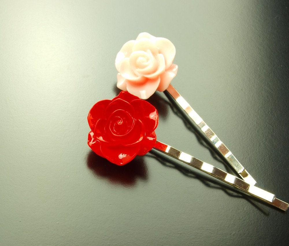 Haarklemme Set Blüte Rose rot creme rosa Haarnadel