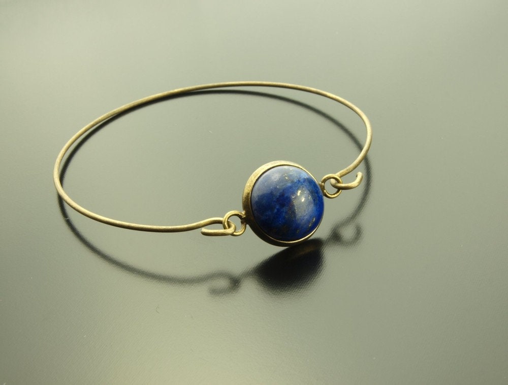 Armreif Lapis Lazuli Edelstein Spiraldraht bronze